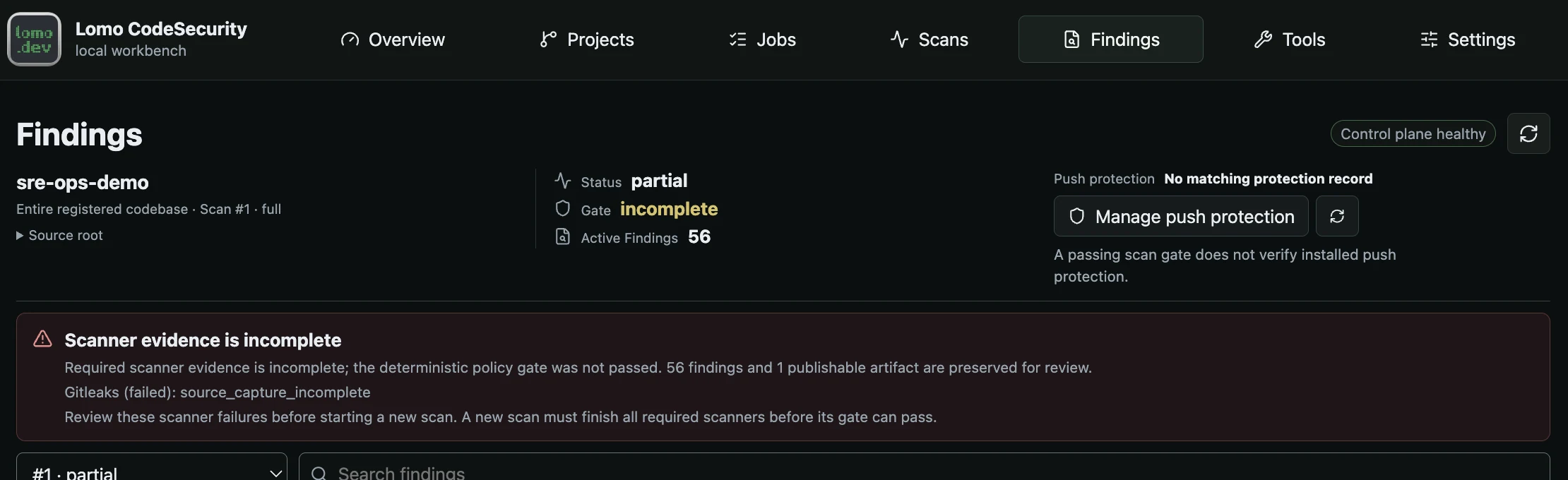 A handled operation failure with its explanation and next action.
